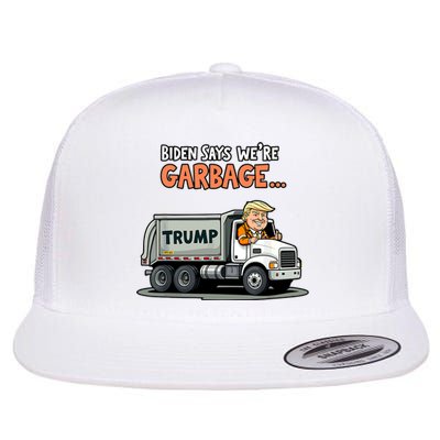 Donald Trump Rides In Truck Biden Says Were Garbage Flat Bill Trucker Hat