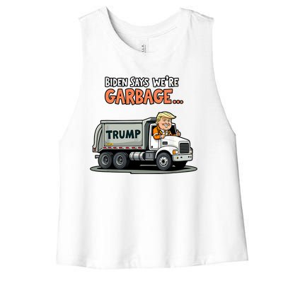 Donald Trump Rides In Truck Biden Says Were Garbage Women's Racerback Cropped Tank