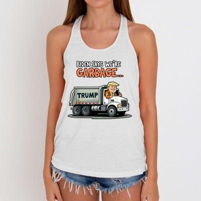 Donald Trump Rides In Truck Biden Says Were Garbage Women's Knotted Racerback Tank