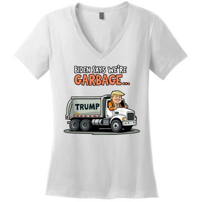 Donald Trump Rides In Truck Biden Says Were Garbage Women's V-Neck T-Shirt