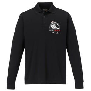 Daddysaurus T Rex Dinosaur Daddy Saurus Family Matching Performance Long Sleeve Polo