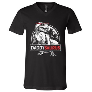 Daddysaurus T Rex Dinosaur Daddy Saurus Family Matching V-Neck T-Shirt