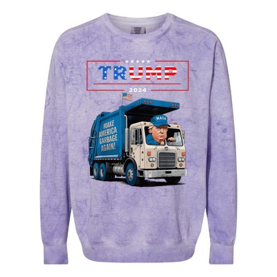 Donald Trump Rides In Garbage Truck Garbage For Trump Colorblast Crewneck Sweatshirt