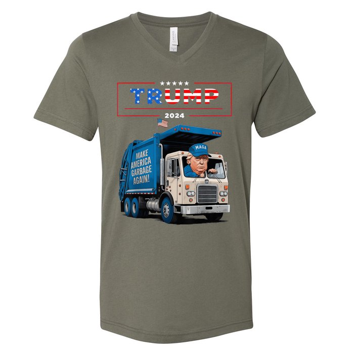 Donald Trump Rides In Garbage Truck Garbage For Trump V-Neck T-Shirt