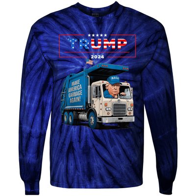 Donald Trump Rides In Garbage Truck Garbage For Trump Tie-Dye Long Sleeve Shirt