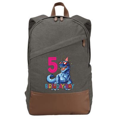 Dinosaur T Rex 5 Year Old 5th Birthday Cotton Canvas Backpack