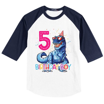 Dinosaur T Rex 5 Year Old 5th Birthday Baseball Sleeve Shirt