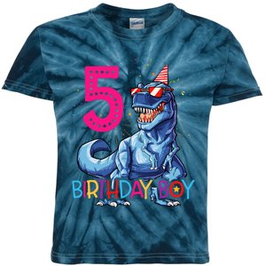 Dinosaur T Rex 5 Year Old 5th Birthday Kids Tie-Dye T-Shirt