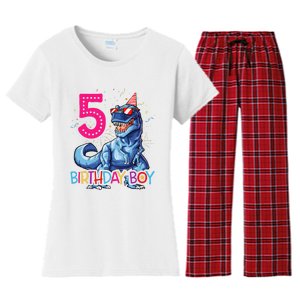 Dinosaur T Rex 5 Year Old 5th Birthday Women's Flannel Pajama Set