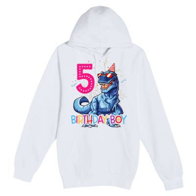 Dinosaur T Rex 5 Year Old 5th Birthday Premium Pullover Hoodie