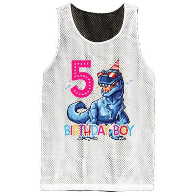 Dinosaur T Rex 5 Year Old 5th Birthday Mesh Reversible Basketball Jersey Tank