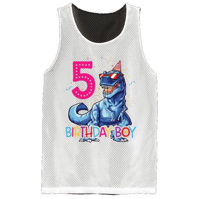 Dinosaur T Rex 5 Year Old 5th Birthday Mesh Reversible Basketball Jersey Tank