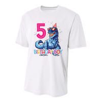 Dinosaur T Rex 5 Year Old 5th Birthday Youth Performance Sprint T-Shirt