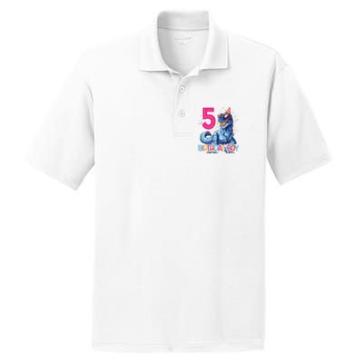 Dinosaur T Rex 5 Year Old 5th Birthday PosiCharge RacerMesh Polo