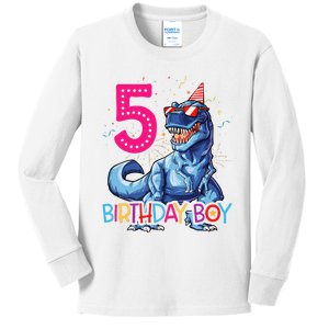 Dinosaur T Rex 5 Year Old 5th Birthday Kids Long Sleeve Shirt