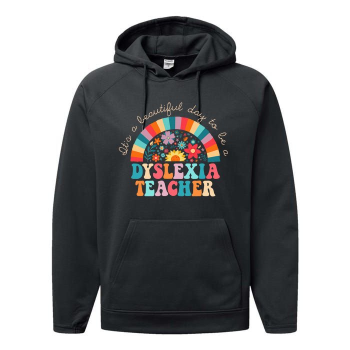 Dyslexia Teacher Retro Dyslexia Sped Therapist Rainbow Performance Fleece Hoodie