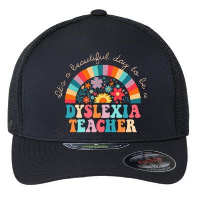 Dyslexia Teacher Retro Dyslexia Sped Therapist Rainbow Flexfit Unipanel Trucker Cap