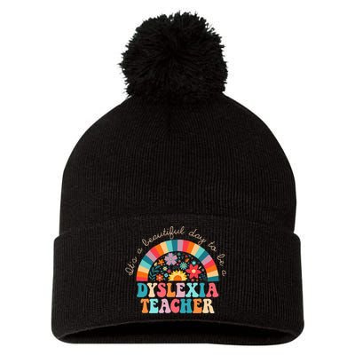 Dyslexia Teacher Retro Dyslexia Sped Therapist Rainbow Pom Pom 12in Knit Beanie