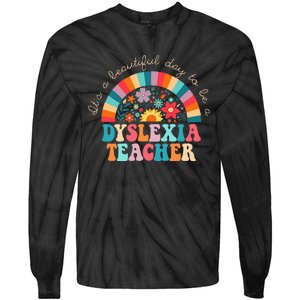 Dyslexia Teacher Retro Dyslexia Sped Therapist Rainbow Tie-Dye Long Sleeve Shirt