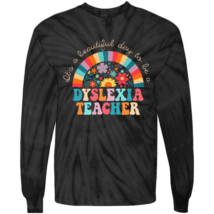 Dyslexia Teacher Retro Dyslexia Sped Therapist Rainbow Tie-Dye Long Sleeve Shirt