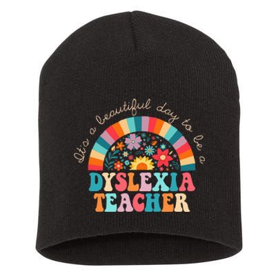 Dyslexia Teacher Retro Dyslexia Sped Therapist Rainbow Short Acrylic Beanie