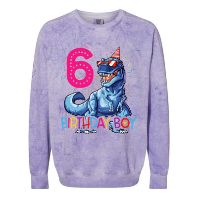 Dinosaur T Rex 6 Year Old 6th Birthday Colorblast Crewneck Sweatshirt