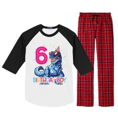 Dinosaur T Rex 6 Year Old 6th Birthday Raglan Sleeve Pajama Set