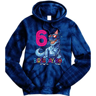 Dinosaur T Rex 6 Year Old 6th Birthday Tie Dye Hoodie