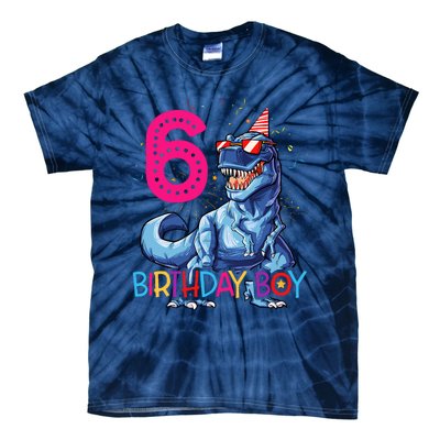 Dinosaur T Rex 6 Year Old 6th Birthday Tie-Dye T-Shirt