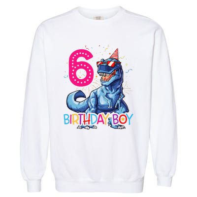 Dinosaur T Rex 6 Year Old 6th Birthday Garment-Dyed Sweatshirt