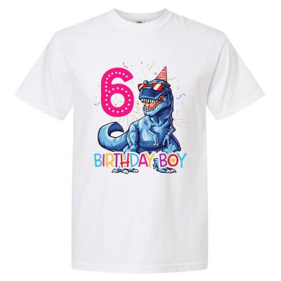 Dinosaur T Rex 6 Year Old 6th Birthday Garment-Dyed Heavyweight T-Shirt