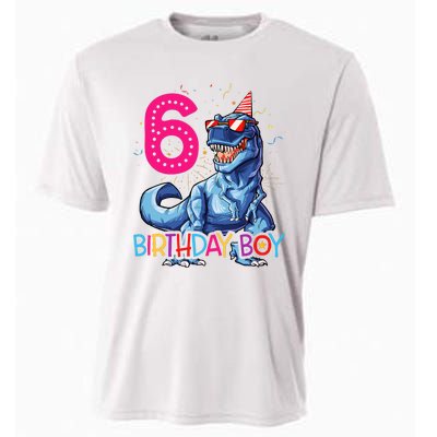 Dinosaur T Rex 6 Year Old 6th Birthday Cooling Performance Crew T-Shirt