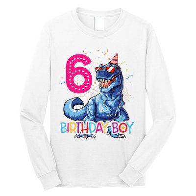 Dinosaur T Rex 6 Year Old 6th Birthday Long Sleeve Shirt