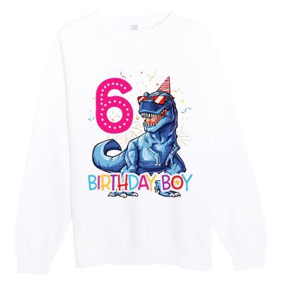 Dinosaur T Rex 6 Year Old 6th Birthday Premium Crewneck Sweatshirt