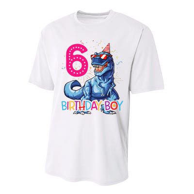 Dinosaur T Rex 6 Year Old 6th Birthday Performance Sprint T-Shirt