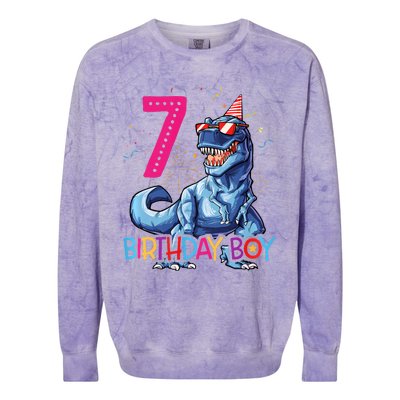 Dinosaur T Rex 7 Year Old 7th Birthday Colorblast Crewneck Sweatshirt