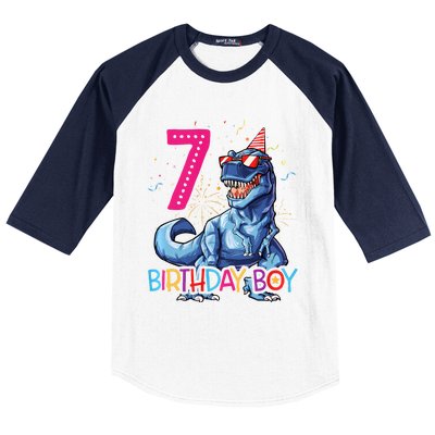 Dinosaur T Rex 7 Year Old 7th Birthday Baseball Sleeve Shirt