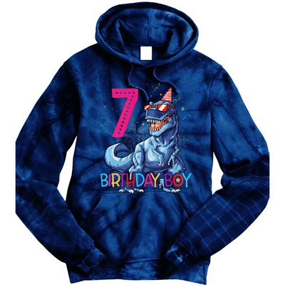 Dinosaur T Rex 7 Year Old 7th Birthday Tie Dye Hoodie