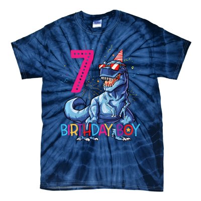 Dinosaur T Rex 7 Year Old 7th Birthday Tie-Dye T-Shirt