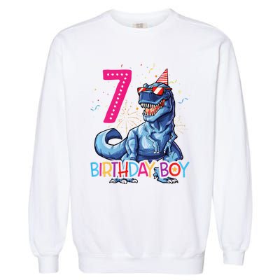 Dinosaur T Rex 7 Year Old 7th Birthday Garment-Dyed Sweatshirt