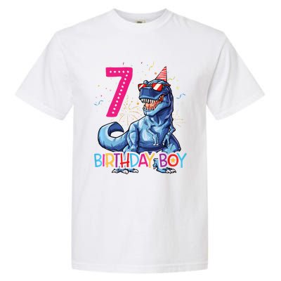 Dinosaur T Rex 7 Year Old 7th Birthday Garment-Dyed Heavyweight T-Shirt