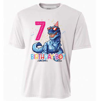 Dinosaur T Rex 7 Year Old 7th Birthday Cooling Performance Crew T-Shirt