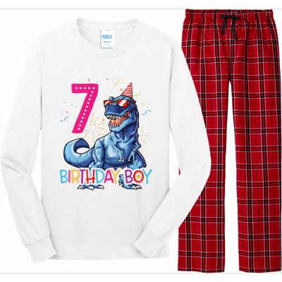 Dinosaur T Rex 7 Year Old 7th Birthday Long Sleeve Pajama Set