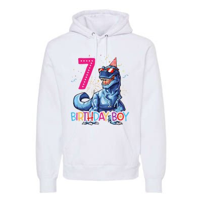 Dinosaur T Rex 7 Year Old 7th Birthday Premium Hoodie