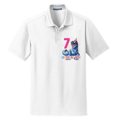 Dinosaur T Rex 7 Year Old 7th Birthday Dry Zone Grid Polo