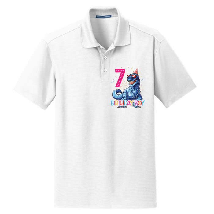 Dinosaur T Rex 7 Year Old 7th Birthday Dry Zone Grid Polo