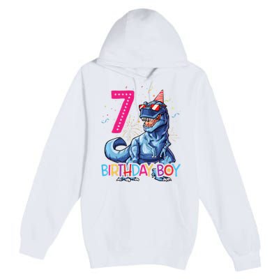 Dinosaur T Rex 7 Year Old 7th Birthday Premium Pullover Hoodie