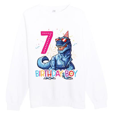 Dinosaur T Rex 7 Year Old 7th Birthday Premium Crewneck Sweatshirt