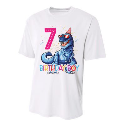 Dinosaur T Rex 7 Year Old 7th Birthday Performance Sprint T-Shirt