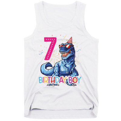 Dinosaur T Rex 7 Year Old 7th Birthday Tank Top